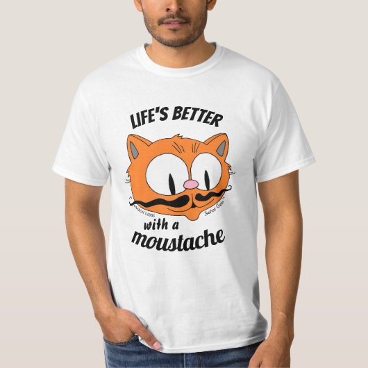 ひげのある生活は最高!漫画の猫Tシャツ Tシャツ (正面)