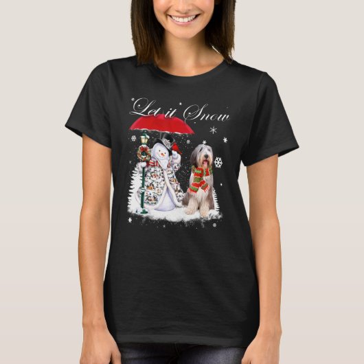 ひげのコリーサンタドッグクリスマス雪だるまクリスマスPa Tシャツ (正面)