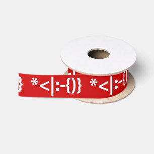 ひげのサンタクロースのクリスマス絵文字 サテンリボン
