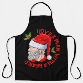 ひげのヒップスターのサンタクロースを持つ男が大好き エプロン