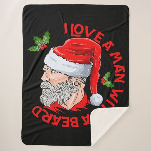 ひげのヒップスターのサンタクロースを持つ男が大好き シェルパブランケット (正面)