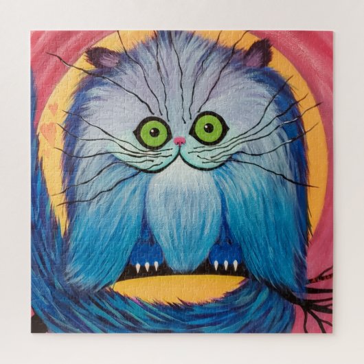 ひげのワンダー – 明るい青い幻想の猫 ジグソーパズル (縦)
