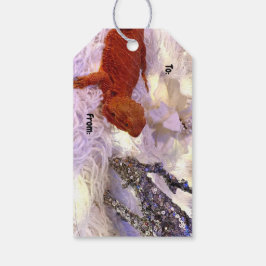 ひげの生えたドラゴンと鹿のクリスマスをチーク ギフトタグ