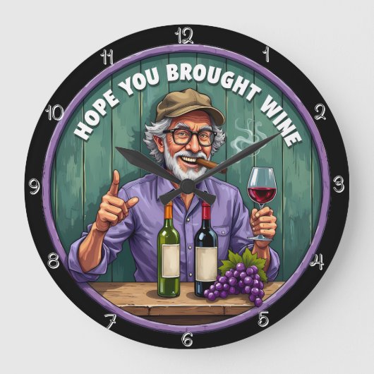 ひげの生えた男の微笑みと葉巻 ラージ壁時計 (正面)