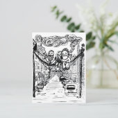 ひげの男たち、針金に腰掛ける ポストカード (スタンド正面)