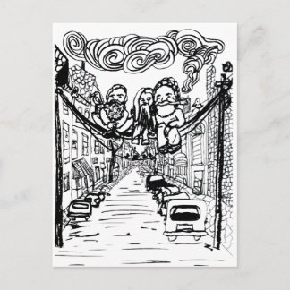 ひげの男たち、針金に腰掛ける ポストカード