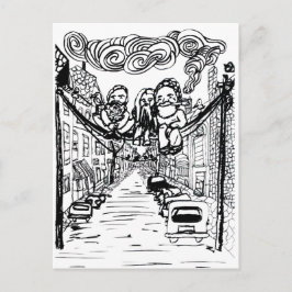 ひげの男たち、針金に腰掛ける ポストカード