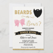 ひげまたは弓ジェンダーが赤ちゃんシャワー金ゴールドを明らかにする 招待状 (正面)