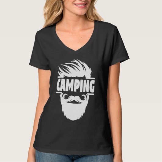 ひげを生やしたキャンピングキャンプファイヤー Tシャツ (正面)