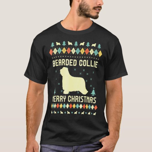 ひげを生やしたコリーの醜いクリスマスセーター Tシャツ (正面)