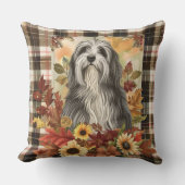 ひげを生やしたコリードッグ秋ウオーターカラーフラワー クッション (正面)