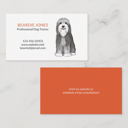 ひげを生やしたコリー漫画の犬 |かわいいペットケア 名刺 (正面/裏面)