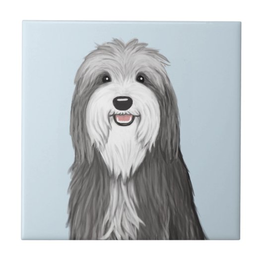 ひげを生やしたコリー漫画の犬 タイル (正面)