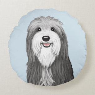 ひげを生やしたコリー漫画の犬 ラウンドクッション