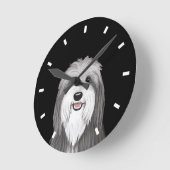 ひげを生やしたコリー漫画の犬 ラウンド壁時計 (傾斜)