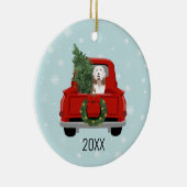 ひげを生やしたコリー犬の赤トラック セラミックオーナメント (右)