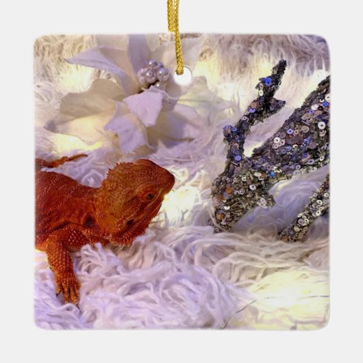 ひげを生やしたドラゴンの平和を地上に セラミックオーナメント (正面)