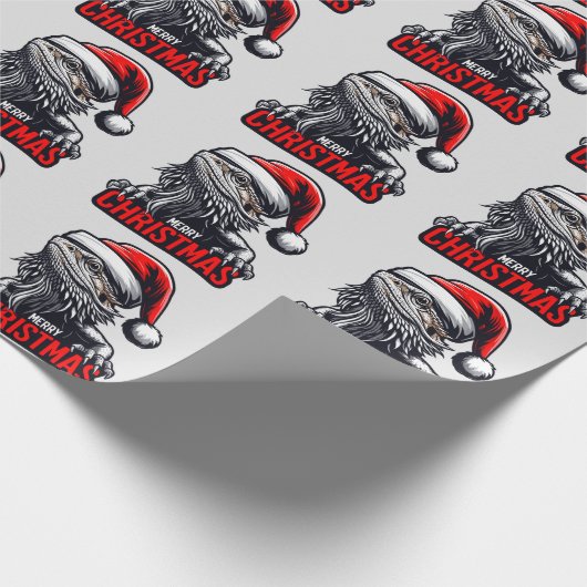 ひげを生やしたドラゴンクリスマス、メリークリスマスサンタリザード ラッピングペーパー (角)