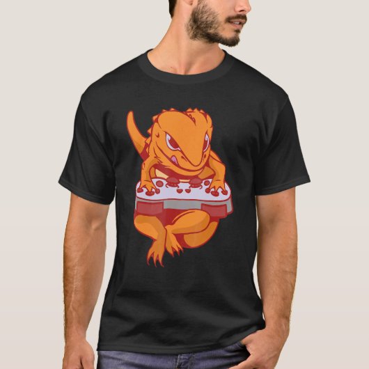 ひげを生やしたドラゴンゲーマーボーイズキッズビデオゲームプレーヤー Tシャツ (正面)