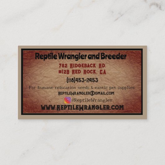 ひげを生やしたドラゴン爬虫類飼育業者ビジネス 名刺 (裏面)