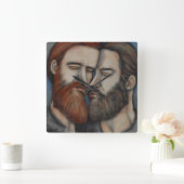 ひげを生やした二人の男 スクエア壁時計 (ホーム)