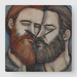 ひげを生やした二人の男 スクエア壁時計