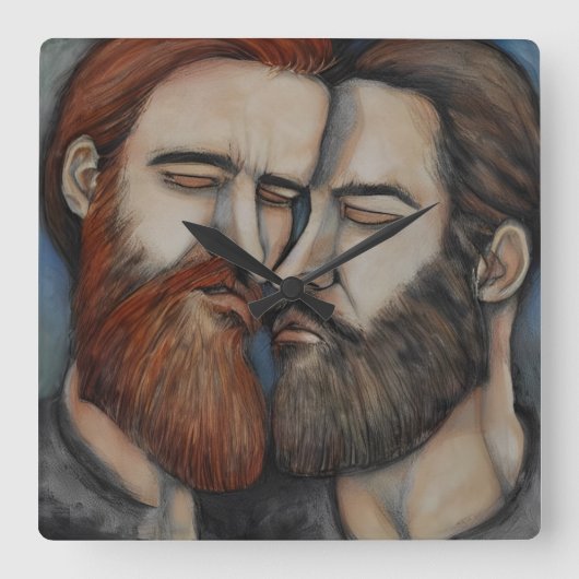 ひげを生やした二人の男 スクエア壁時計 (正面)