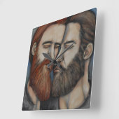 ひげを生やした二人の男 スクエア壁時計 (傾斜)