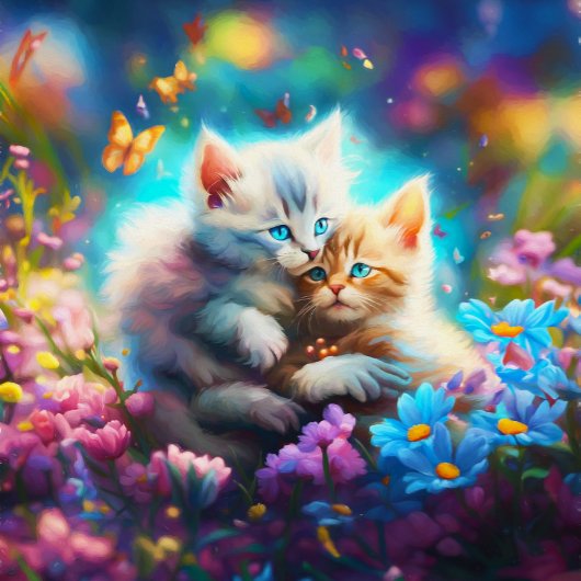 ひげを生やした抱擁: 子猫と蝶々 ジグソーパズル
