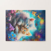 ひげを生やした抱擁: 子猫と蝶々 ジグソーパズル (横)