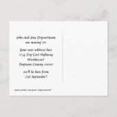 ひげを生やした男が動いている犬のカート 案内ポストカード (裏面)