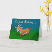 ひげを生やした茶色のヤギ誕生日カード カード (黄色い花)