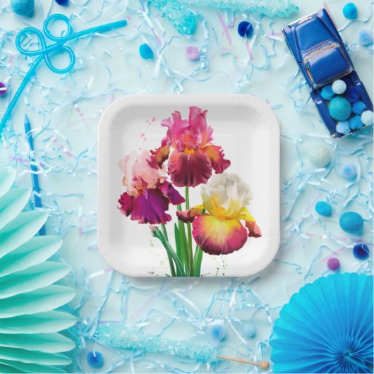 ひげを生やした虹彩と水の色絵画の跳ね ペーパープレート (パーティー)