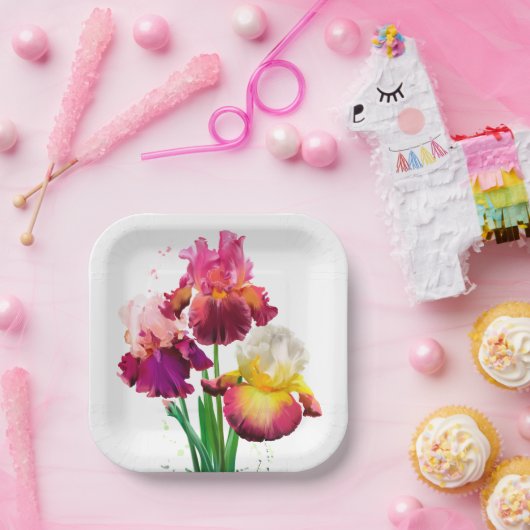 ひげを生やした虹彩と水の色絵画の跳ね ペーパープレート (パーティー)