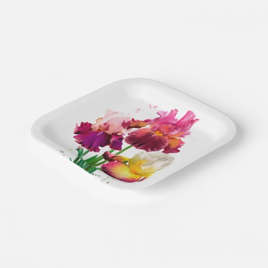 ひげを生やした虹彩と水の色絵画の跳ね ペーパープレート (傾斜あり)