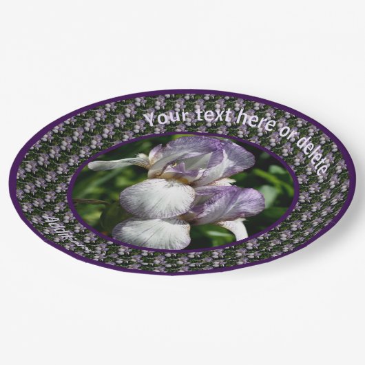 ひげを生やした虹彩の花パーソナライズされたパーティー ペーパープレート (アングル)