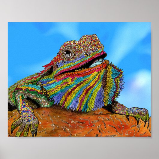 ひげカラフル付きドラゴンポスター – 10インチx 8インチ ポスター (正面)