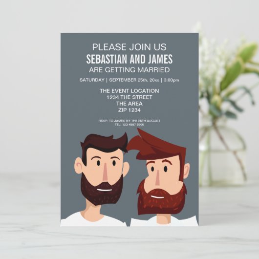 ひげゲイをテーマにした2つの漫画結婚グルーム 招待状 (スタンド正面)