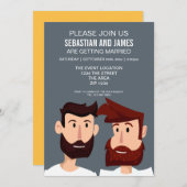 ひげゲイをテーマにした2つの漫画結婚グルーム 招待状 (正面/裏面)