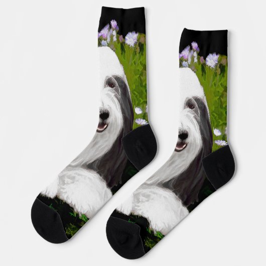 ひげコリー絵画ズ – かわいいオリジナルドッグアート ソックス (左)