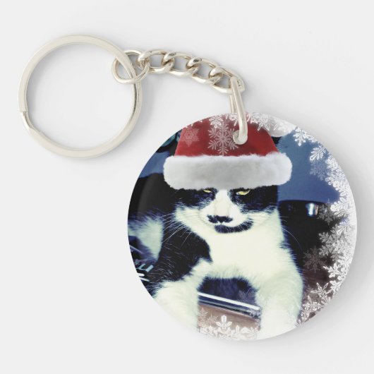 ひげサンタ猫のクリスマスキーホルダー キーホルダー (正面)