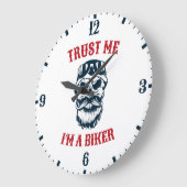 ひげスカル |オートバイ |信頼する私はバイクもしくは自転車に乗る人 ラージ壁時計 (傾斜)