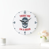 ひげスカル |オートバイ |信頼する私はバイクもしくは自転車に乗る人 ラージ壁時計 (ホーム)