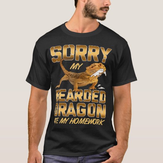 ひげドラゴンひげドラゴン食べ宿題T Tシャツ (正面)