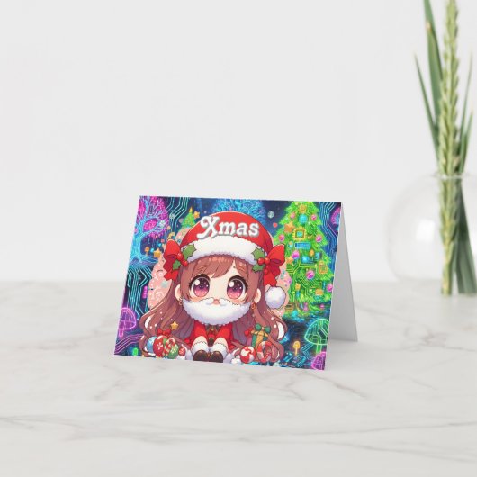 ひげパーソナライズされたのクリスマスかわいい女の子 サンキューカード (正面)