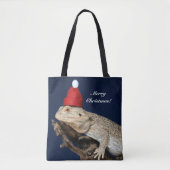 ひげパーソナライズされた付きドラゴンリザード – Santa Hat トートバッグ (正面)