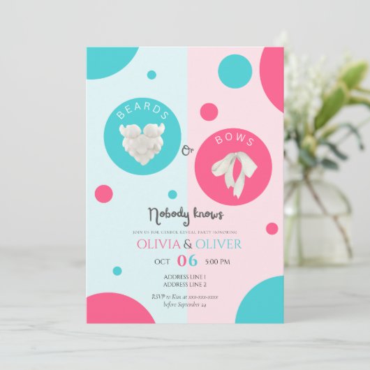 ひげユニークや弓のジェンダーがパーティーを明かす 招待状 (スタンド正面)