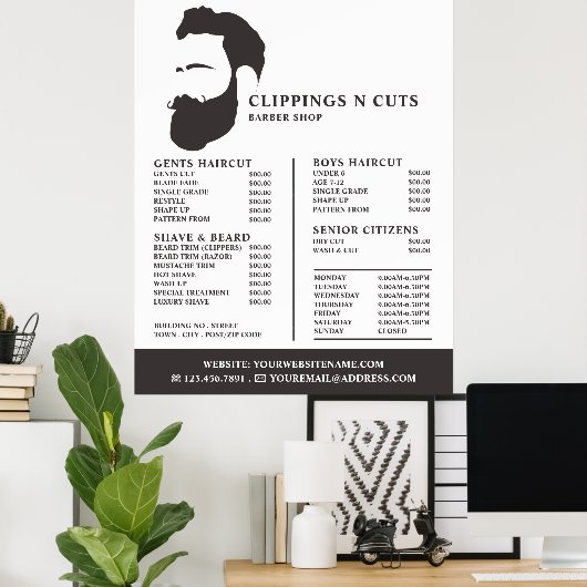 ひげロゴメンズ理容師価格表 ポスター (ホームオフィス)