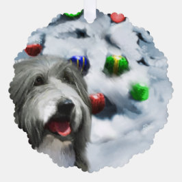 ひげ付きコリーのクリスマスプレゼント オーナメントカード