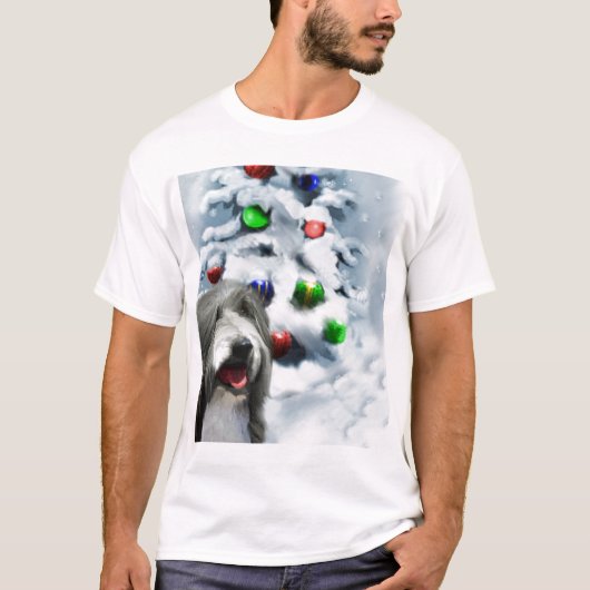 ひげ付きコリーのクリスマスプレゼント Tシャツ (正面)